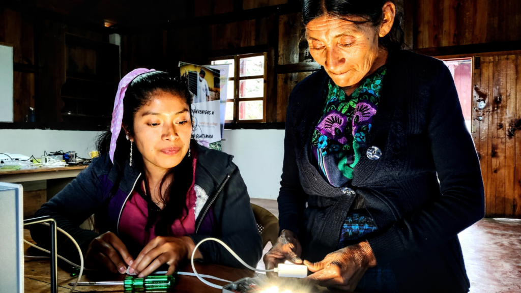 Two Guatemalan solar engineers train and learn to build solar equipment at Barefoot College International in Guatemala